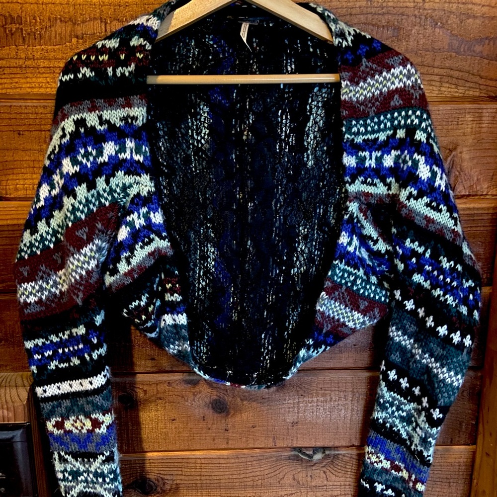 Free People wool boho fair isle shrug sweater multicolor